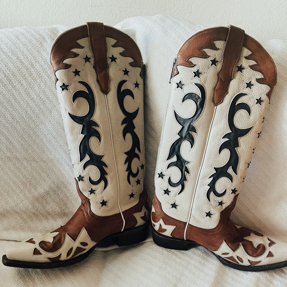 Stetson Womens Brown/Cream Leather Liberty Cowboy Boots 8.5